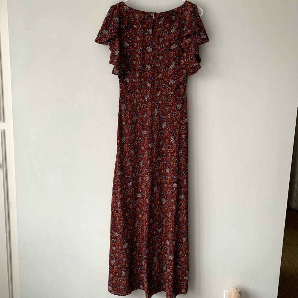 NWT Doen Beatriz Silk Ruffle Short Sleeve Maxi Dress Rouge Adaline Medallion - Picture 10 of 16